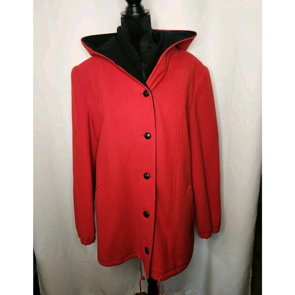 Authentic Mackintosh Vest Coat Wool Size 12 Vintage Made USA Hooded Red/Black - Picture 6 of 14